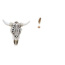 Tribal Bull Head Wall Hanging Art and Nordic Metal Leaf Sculpture Creative Ornament for Office Farmhouse Bedroom Table Party Home Decor