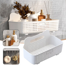 No-Drill Plastic Bathroom Shower Organizer, Wall-Mounted Shower Basket, Kitchen Toothbrush Storage Rack