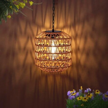 Solar Pendant Light Outdoor, Chandelier Hanging Lantern with Edison Bulb, Boho IP44 Waterproof, Compatible with Solar Power for Gazebo, Tree, Porch,
