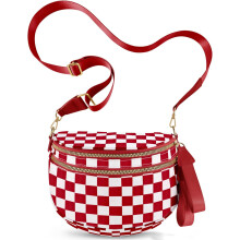 Checkered Crossbody Bags for Women, Large Nylon Bum Bags Plus Size Fanny Pack Sling Bag Belt Bag for Women Travel, Red Checkered