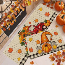 Ensemble de 2 tapis de sol citrouille et feuille d'érable, antidérapants, pour Halloween/Thanksgiving, salle de bain, porche, entrée – Lavables,