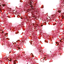 2-String 66ft Valentine's Heart Tinsel Garland – Red/Pink Metallic Twist Streamer for Home, Tree, Indoor/Outdoor, Wedding Decor – Compatible
