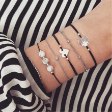 Stackable Boho Bracelet Set for Women & Teens: Beaded, Metal Chain, Elastic Rope, Adjustable Charm Bangles – Compatible with Everyday Wear