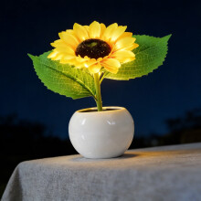 Lampa Lus na Gréine Lonrach le 3 Soilse LED Te, Maolú 3 Leibhéal, Muirearú USB, Maisiú Baile Comhthimpeallach - Ag luí le Cumhacht USB