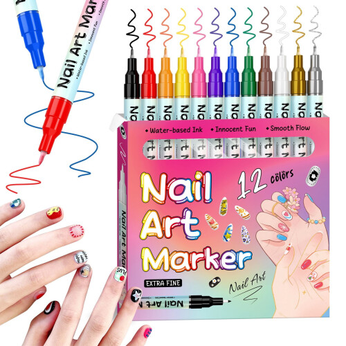 Στυλό, Στυλό12/24 Χρώματα Σετ Στυλό με Άκρες Nail ArtS Στυλό 0.5mm και Γρήγορο Στέγνωμα