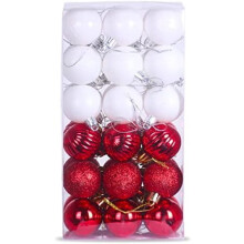 Christmas Balls Ornaments for Xmas Tree - Shatterproof Christmas Tree Decorations Small Hanging Ball Red & White 1.6 Inch x 36 Pack