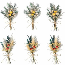 Mini Dried Rose Bouquet (6pcs), Natural Dried Flowers, Pampas Grass, Corsages & Cake Decor – Red, Gift Boxed Wedding Accents