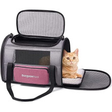 Weiche Katzentransportbox für mittelgroße Haustiere unter 11 kg, von oben zu befüllen mit Seitentasche und 4 Belüftungsfenstern, ausbruchsicher