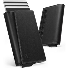 Slim Men's Wallet with RFID Blocking, Pop-Up Card Holder for 7-9 Cards, ID Window & Slot – Thin Black Design