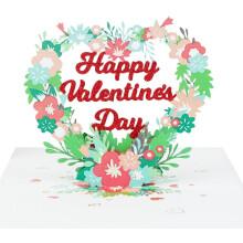 3D Floral Heart Wreath Pop Up Card with Notecard – Romantic Valentine's, Anniversary, Mother's Day, Everyday Love (5x7), compatible with