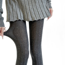 Women's Opaque Thermal Leggings Stretchy Dot Pattern Ribbed Fabric High Waist Winter Tights Cotton