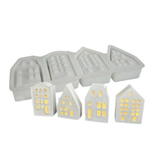 4Mřížky Domeček Tvarovaný Držák na Svíčku Forma Flexibilní Silikonová Atmosférická Forma Na Lampu Sádrová Forma Nástroj Na Výrobu