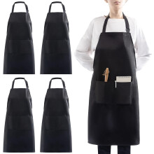 Adjustable Black Apron with 2 Pockets 4-Pack
