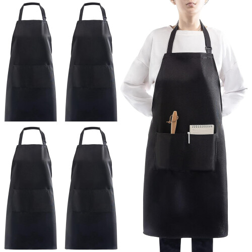 Adjustable Black Apron with 2 Pockets 4-Pack