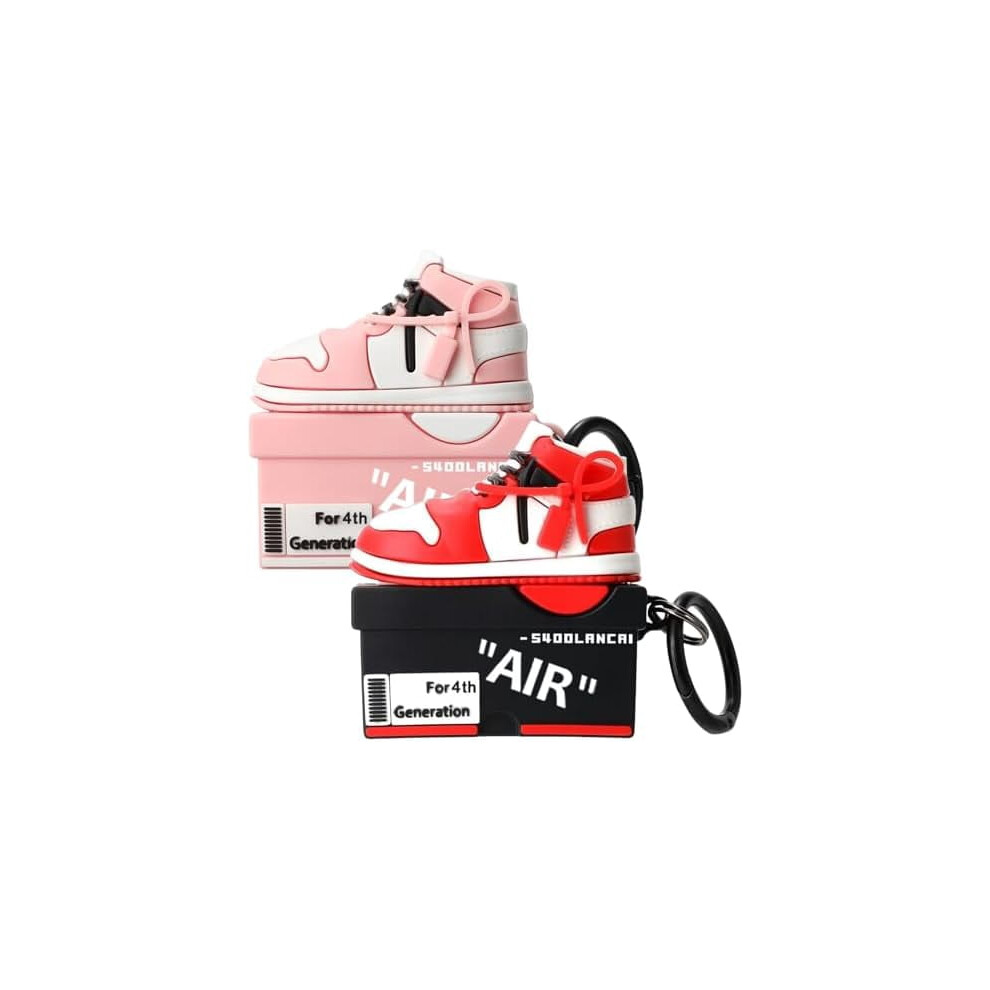 [2-Pack] Cute Cartoon Shoe Box Silicone Case For Airpods 4Th Gen (2024), With Keychain, + Red/Pink 9448990659784