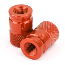 Conjunto de 2 tampas de válvula de pneu antifurto CNC laranja para carro, caminhão, bicicleta e motocicleta.