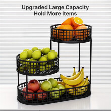 Panier de rangement à 3 niveaux en fil métallique noir – pour maquillage, fruits, légumes et plus encore – Convient pour la salle de bain, la