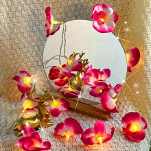 Purple & Pink Phalaenopsis LED String Lights (10 pcs), Fabric Fairy Lights for Valentine's, Wedding, Home Decor