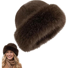 Faux Fur Bucket Hat for Women Girls, Soft Plush Warm