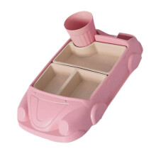 Vassoio da pranzo a forma di auto, in fibra di bambù, con piatti e bicchieri separati, adatto a bambini e bambine (rosa chiaro).