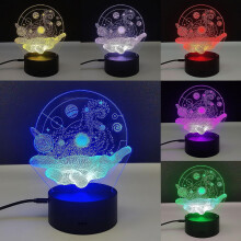 Solas Oíche Cruinne Palm Holografach 3T, LED 7 nDath, Cianrialtán Gutha, Cumhachtaithe ag USB, Cosanta Súile