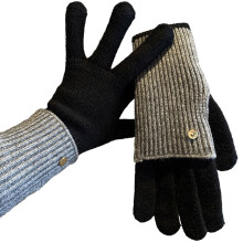 Women's reversible knit mittens black Maillard style