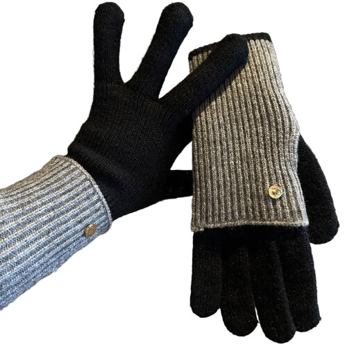 Women's reversible knit mittens black Maillard style