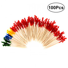 Palillos de cóctel de bambú ACDANC, paquete de 100 unidades, palillos de flores de plástico de colores para fiestas.