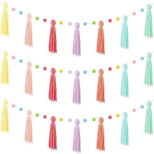 Guirlande de 3 pompons arc-en-ciel bohème, 130 cm, 12 boules en feutrine, décoration pour chambre d'enfant, salle de classe, crèche, dortoir et