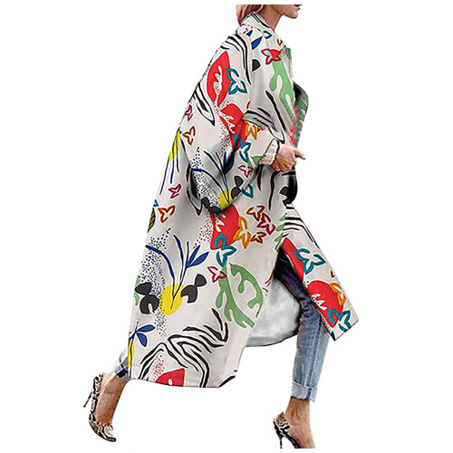 Γυναικεία casual boho φλοράλ μακριά καμπαρντίνα με ανοιχτό μπροστινό πέτο και oversized