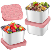 Boîtes à goûter en acier inoxydable (170 ml), couvercles en silicone étanches, compatibles lave-vaisselle, lot de 3 (7,4 x 6 x 5 cm), pour le