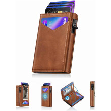 Cartera RFID para hombre con clip y ventana para identificación, diseño delgado plegable para 10-12 tarjetas, cartera metálica para bolsillo