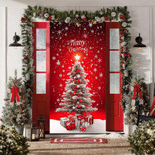 Bannière de porte de Noël 79 x 35 po – Bannière en nylon motif sapin de Noël pour décoration intérieure/extérieure, compatible avec les