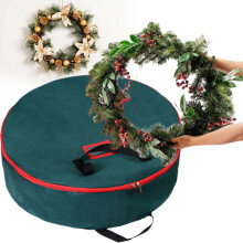 23.63x6.3in Round Christmas Garland Storage Bag, Compatible with Holiday Wreaths, Reinforced Handle & Tag Area