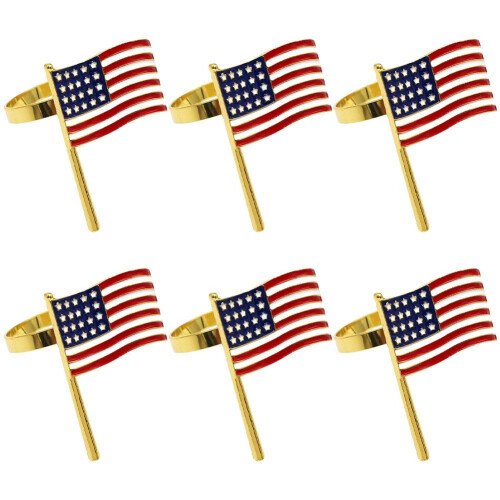 Κρίκοι για πετσέτες με σημαία Αμερικής, κρυστάλλινοι στρας, 6 τεμάχια