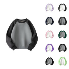 Geansaí Muineál Cruinn do Pháistí Óga Buachaillí Cailíní le Bloc Dath Splice Bunúsach, Barr Cóta le Hoodies do Pháistí