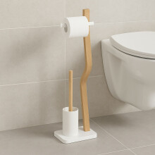 Toilettenpapierhalter und Bürstenset, Holz und Metall
