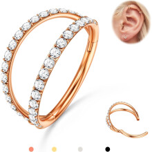 Triple/Double Hoop Nose Ring, 316L Stainless Steel Septum Clicker (16G/18G/20G), CZ Conch/Cartilage/Helix/Rook/Tragus Jewelry, Gold/Black/Silver/Rose