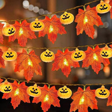 10 stop dlouhá halloweenská LED řetězová světla na Den díkůvzdání s javorovými listy a dýněmi pro vnitřní, venkovní, párty a