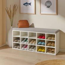 Shoe Storage Bench with Cushion - Upholstered, Grey