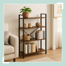 Industrial Bookcase - Black Metal & Dark Wood Shelf