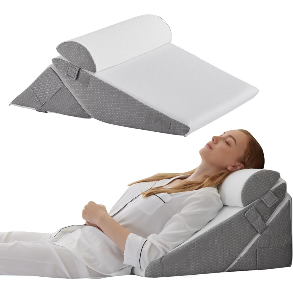 White Orthopedic Wedge Pillow Set (3Pcs) For Acid Reflux, Back Pain & Post-Surgery Recovery Â Adjustable Bed Wedge Pillow,