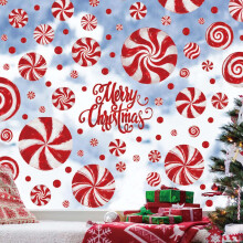 Adesivos de Natal para Janelas – Bengala Doce Vermelha com Fixação Estática, Adesivos Festivos para Decoração de Casa, Festas e Ano Novo,