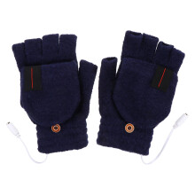 1 Paar USB-beheizbare Handschuhe, marineblaue Thermohandschuhe mit halben Fingern für warme Winterhände mit faltbarer Hülle