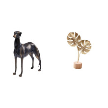 Estátua de cachorro em resina, escultura de animal com folha, peça central de mesa em metal, arte moderna para casa, festas e festivais.