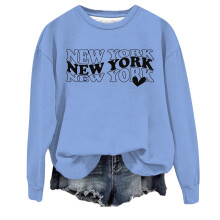 Dámská mikina s dlouhým rukávem, kulatým výstřihem, tiskem New York City s písmeny, roztomilá, pytlovitá, s kapucí