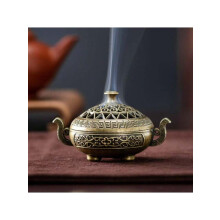 Bruciatore di incenso in ottone nepalese fatto a mano – Porta incenso in metallo antico per aromaterapia, yoga, meditazione e decorazione della