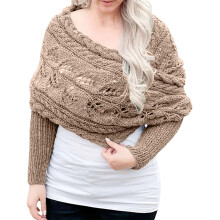 Dames sjaal met dikke, open mouwen – comfortabele omslagdoek voor buiten, met haar- en pomponaccent, geschikt voor de herfst/wintermode.