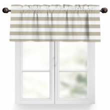 Cortina de varão listrada em bege e branco, 42x12 polegadas, com bolso para varão, filtra a luz – compatível com varões padrão.