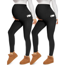 Maternity Fleece Lined Leggings with Pockets Over The,Womens Thermal Warm Workout Yoga Pants Winter